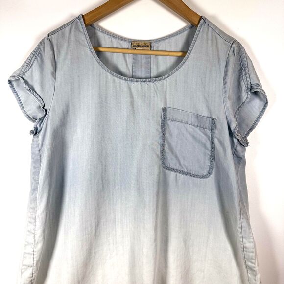 Anthropologie Holding Horses Top Women Medium Blue Tencel Chambray Pocket Blouse - Picture 2 of 11